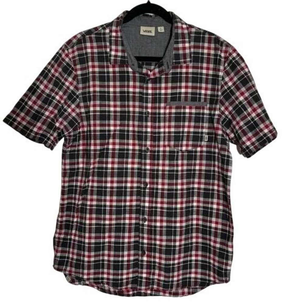 Vans Mens Short Sleeve Plaid Button‎ Up Shirt Red Black White Size M